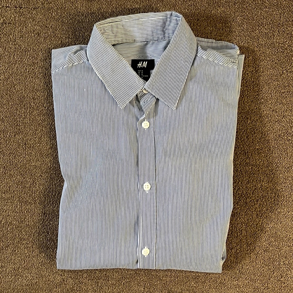 H & M blue and white striped button down